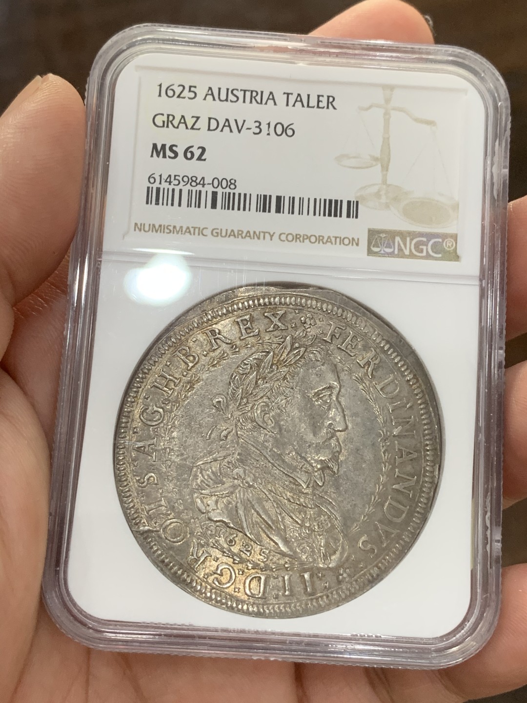 《竞宝斋》第73场-本周日，周一2场连拍（全场不限金额包邮） NGC-MS62 神圣罗马帝国 1625年 斐迪南二世 大泰勒银币 格拉茨厂出品 全深打 状态出色 一步到位的藏品