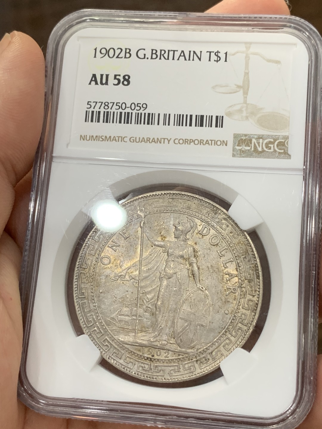 《竞宝斋》第73场-本周日，周一2场连拍（全场不限金额包邮） NGC AU58站洋 1902年黄油光，高点具在，背面广度极佳，状态好