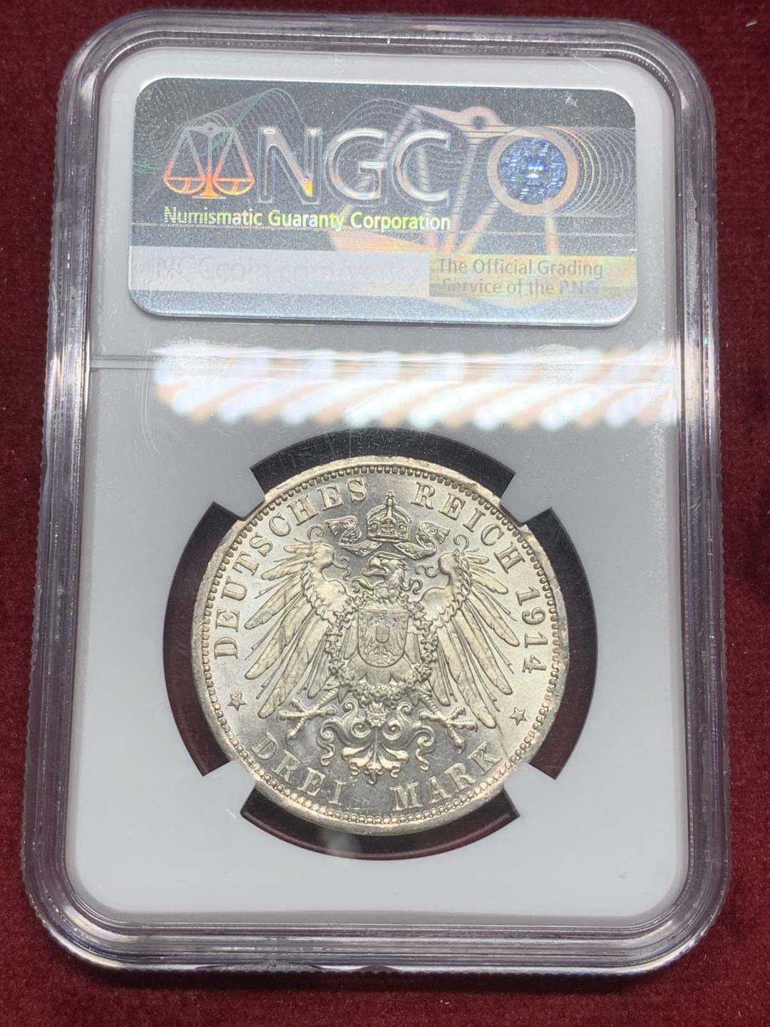 《竞宝斋》第73场-本周日，周一2场连拍（全场不限金额包邮） NGC MS63 德国1914年安哈特-德绍大公结婚3马克银币