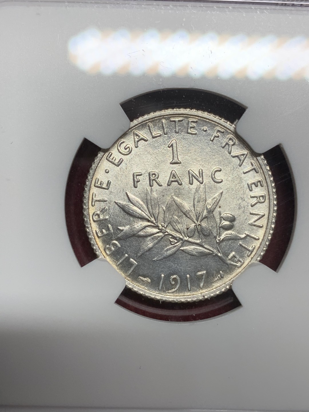 《竞宝斋》第73场-本周日，周一2场连拍（全场不限金额包邮） NGC UNC 1917年法国播种1法郎银币转光