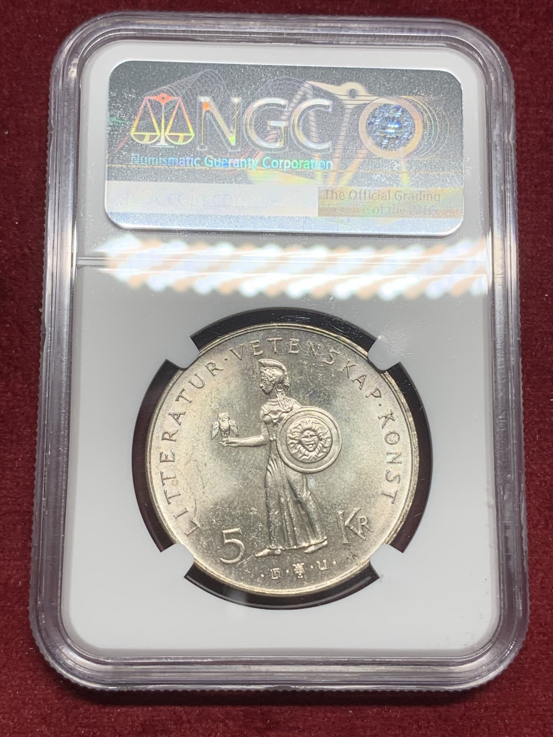 《竞宝斋》第73场-本周日，周一2场连拍（全场不限金额包邮） NGC MS63 1962年瑞典国王古斯塔夫六世80岁生日5克朗银币