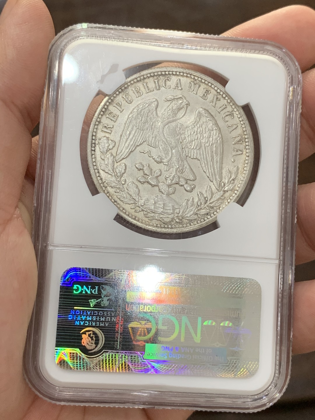 《竞宝斋》第73场-本周日，周一2场连拍（全场不限金额包邮） NGC-MS65 墨西哥 1898年 直边鹰洋 后铸版