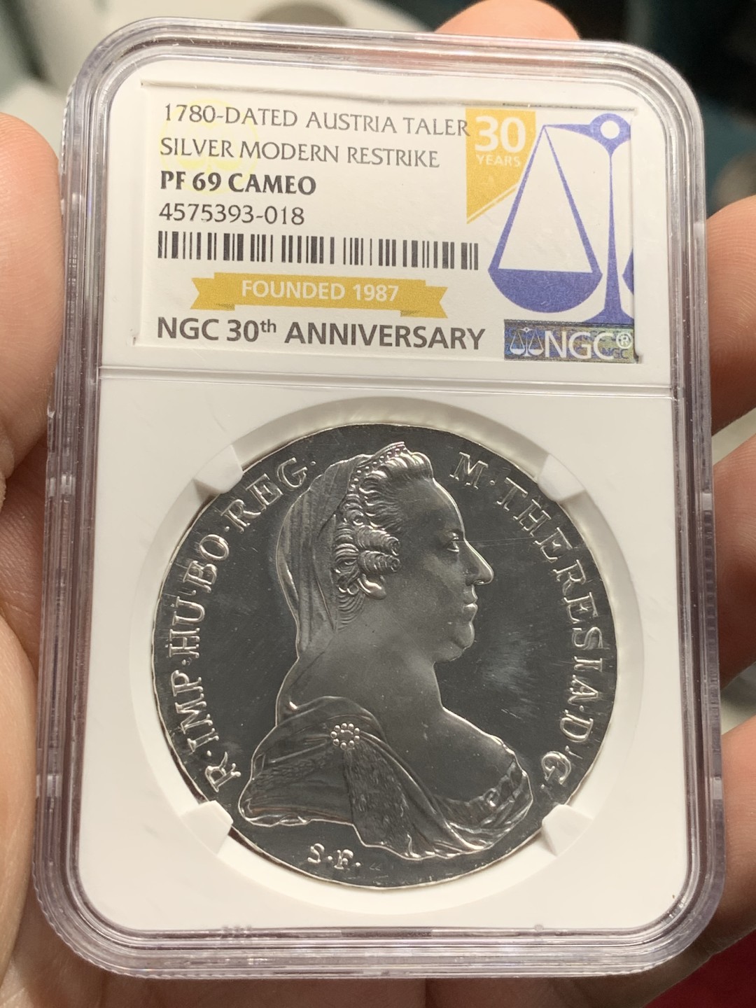 《竞宝斋》第73场-本周日，周一2场连拍（全场不限金额包邮） NGC-PF69CAM 奥匈帝国 1780后铸大奶妈 银币 冠军分