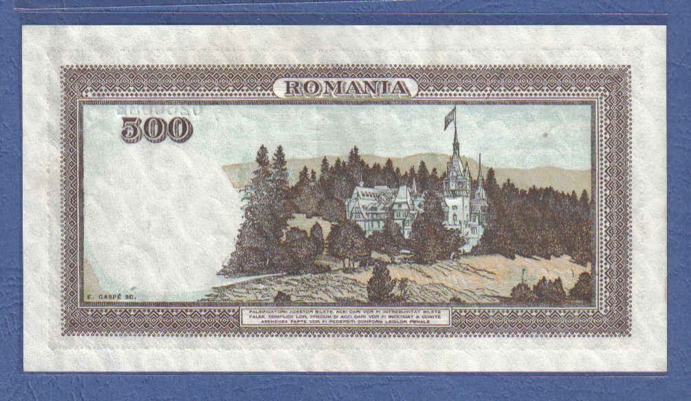 罗马尼亚500列伊 1940年至1943年(1941年) 无47 克劳斯P-51a 实物图 UNC