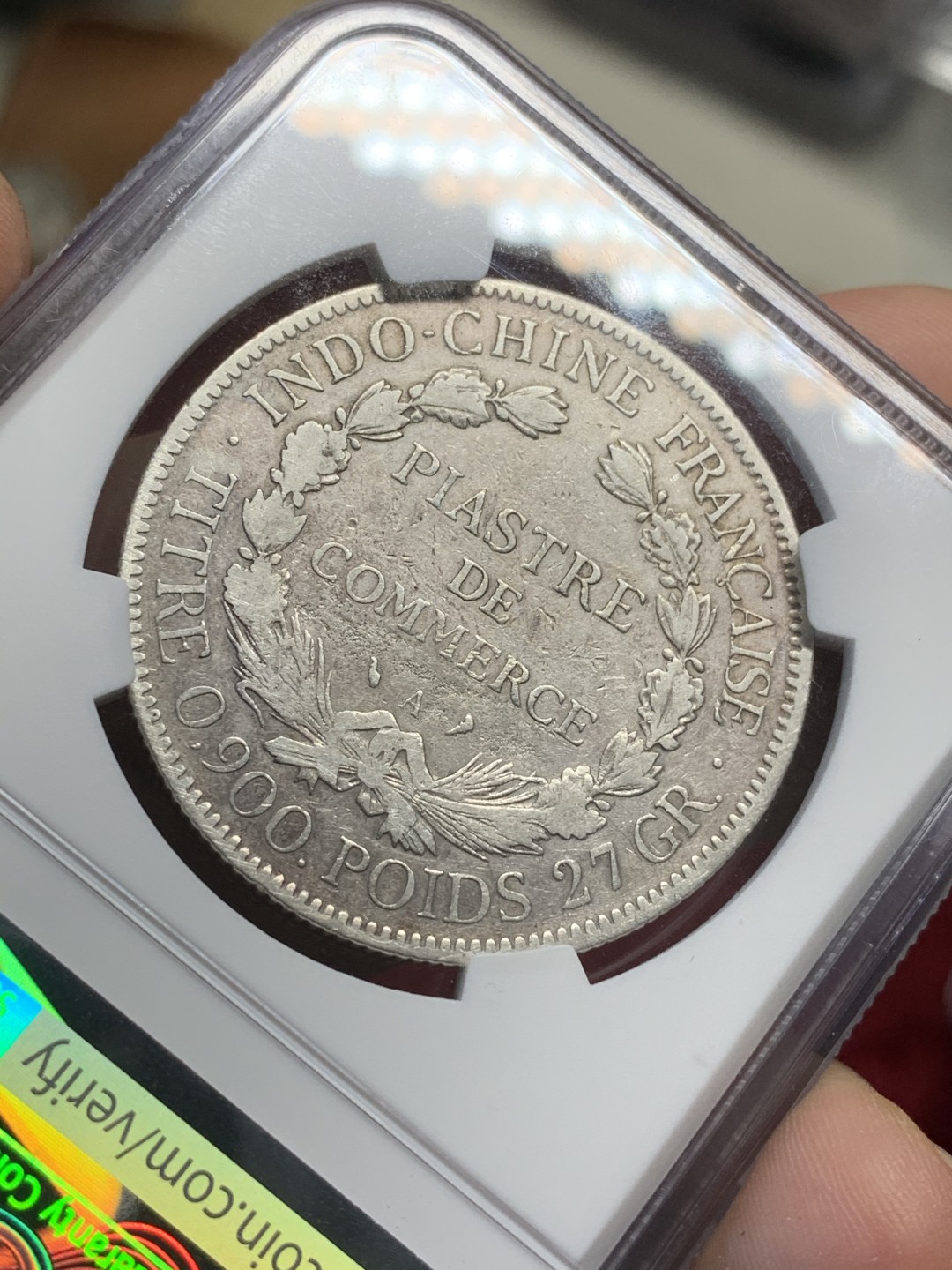 《竞宝斋》第73场-本周日，周一2场连拍（全场不限金额包邮） NGC-XFD 法属1910年坐洋一元 五珍年份