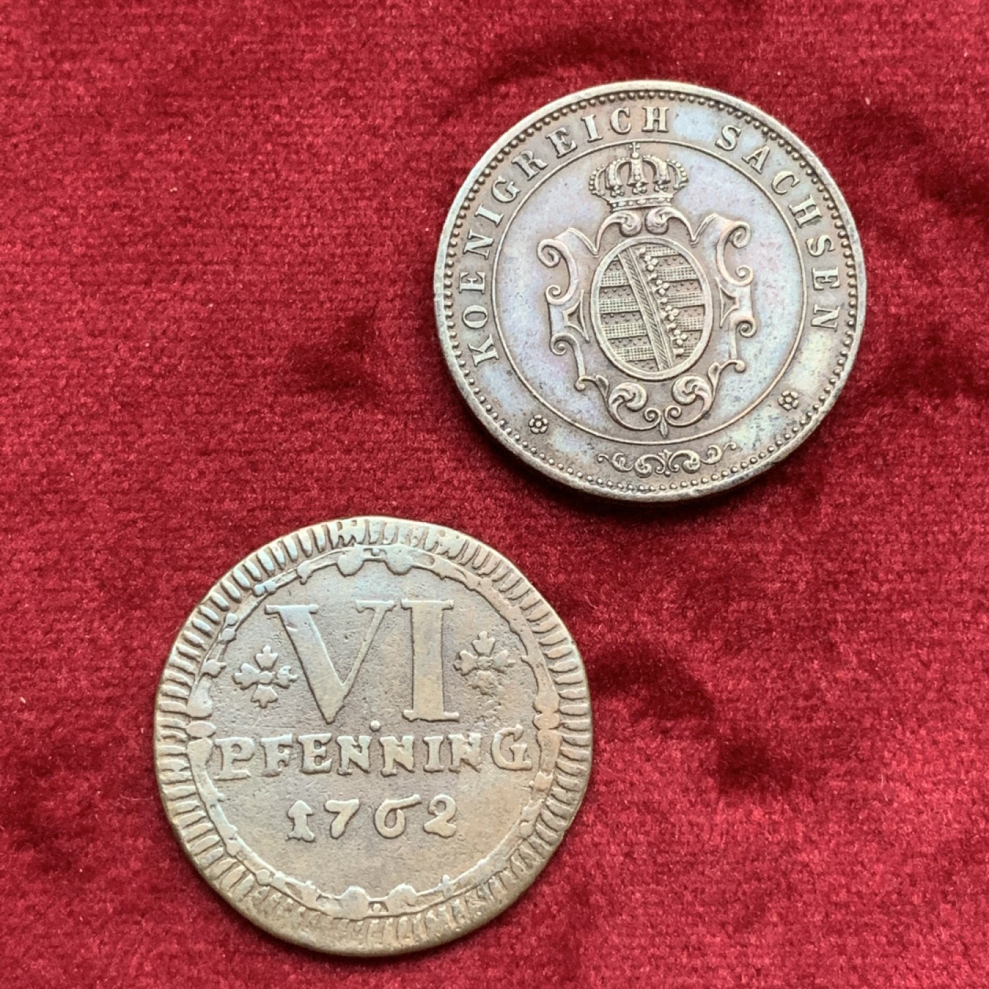 《竞宝斋》第73场-本周日，周一2场连拍（全场不限金额包邮） 神罗1762年6P好品铜币+萨克森1869年5P五彩铜币 两枚少见品