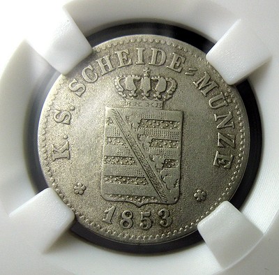 德国萨克森银币,1853F,弗里德里希.奥古斯特二世,2新格罗申,中乾评级XF45 - 德国萨克森银币,1853F,弗里德里希.奥古斯特二世,2新格罗申,中乾评级XF45