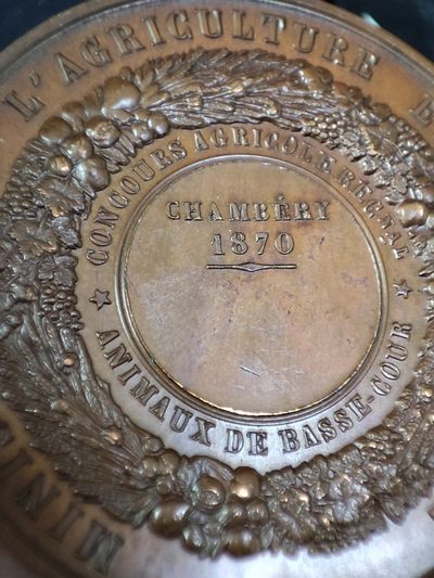 gush小明220713 法国1870拿破仑三世农业铜章 高浮雕，巧克力色，品相很好，巴黎造币厂蜜蜂边铭