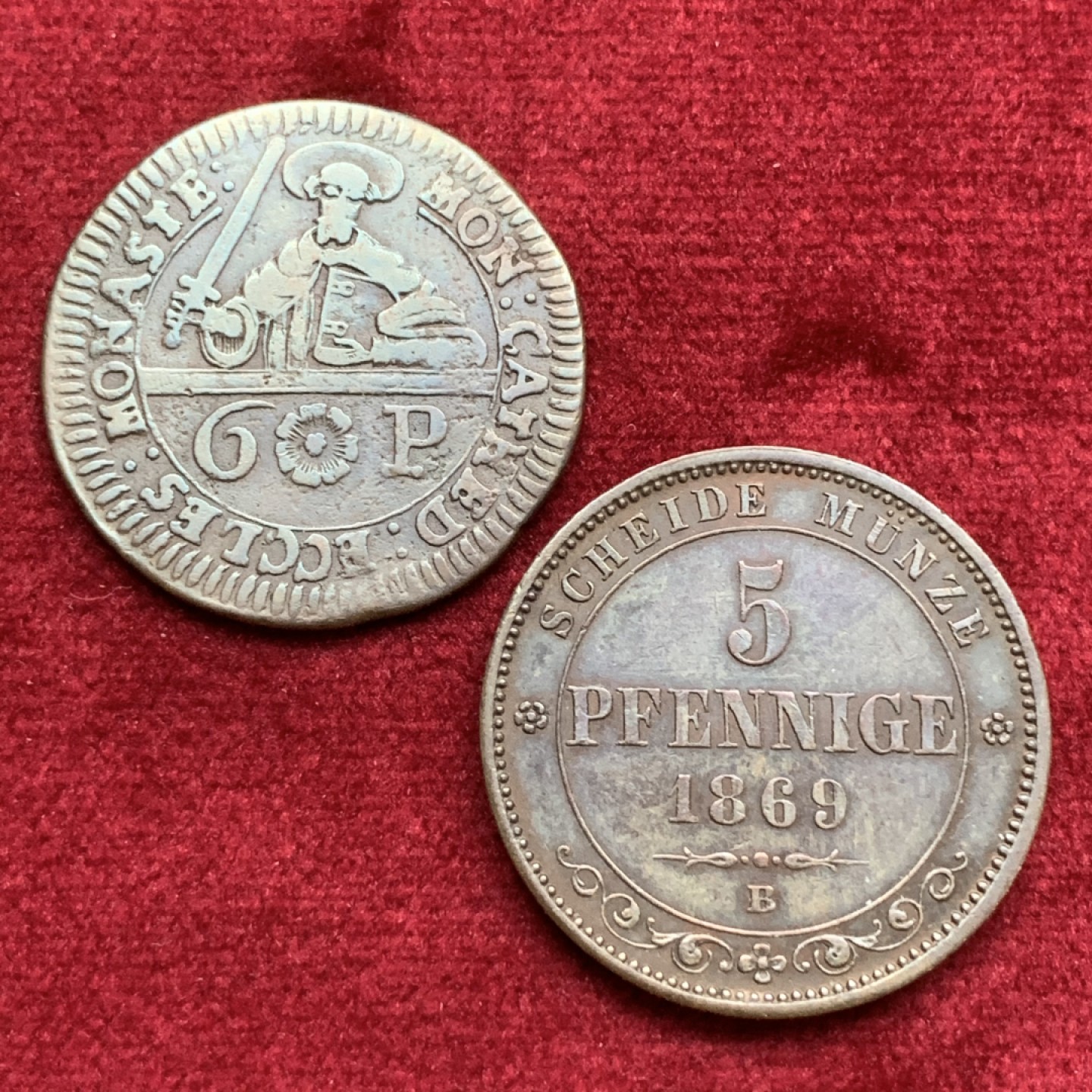 《竞宝斋》第73场-本周日，周一2场连拍（全场不限金额包邮） 神罗1762年6P好品铜币+萨克森1869年5P五彩铜币 两枚少见品