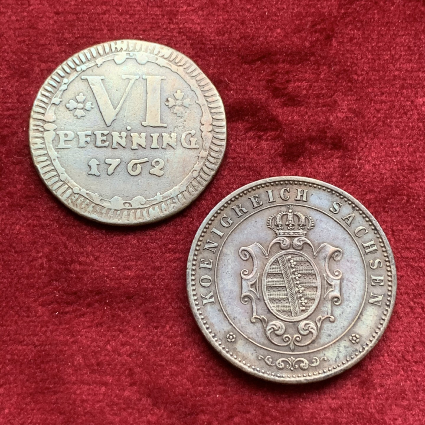 《竞宝斋》第73场-本周日，周一2场连拍（全场不限金额包邮） 神罗1762年6P好品铜币+萨克森1869年5P五彩铜币 两枚少见品