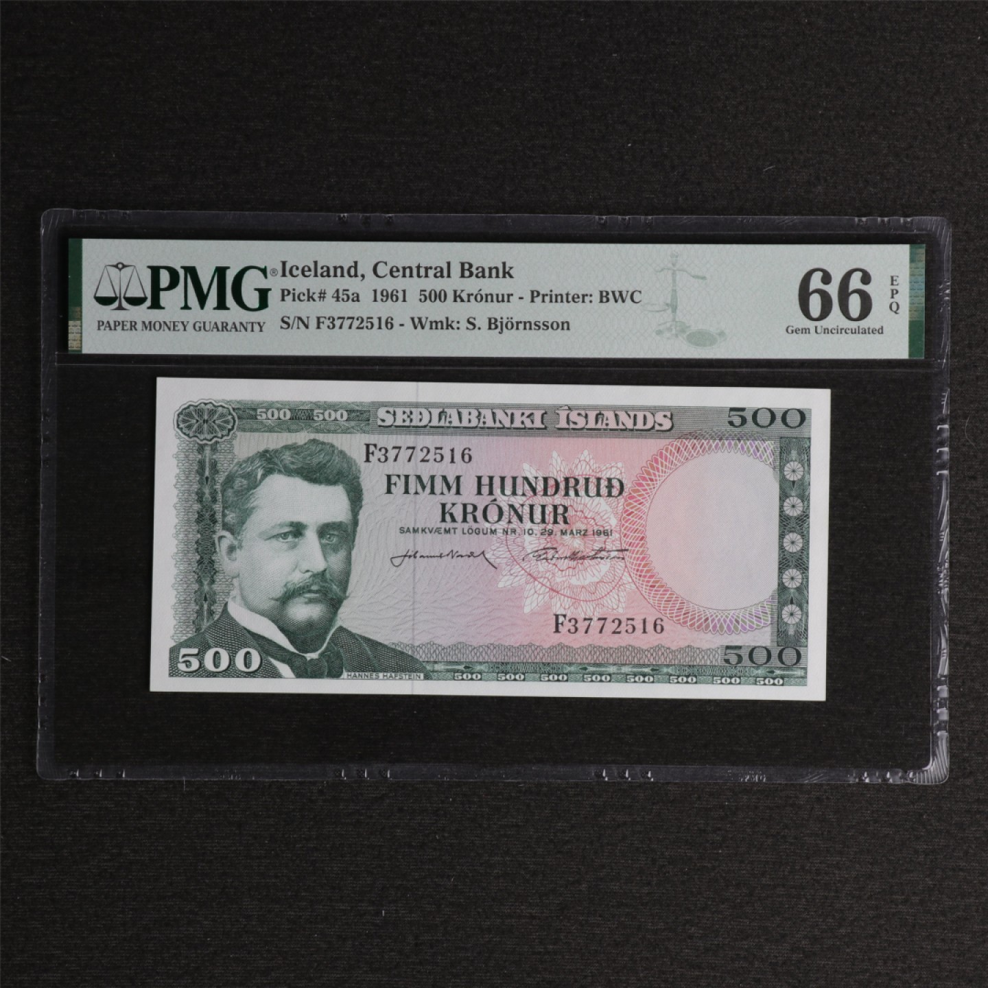 【亘邦集藏】119期 1961年 冰岛500克朗 PMG 66EPQ 3772516