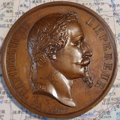gush小明220713 - 法国1870拿破仑三世农业铜章 高浮雕，巧克力色，品相很好，巴黎造币厂蜜蜂边铭