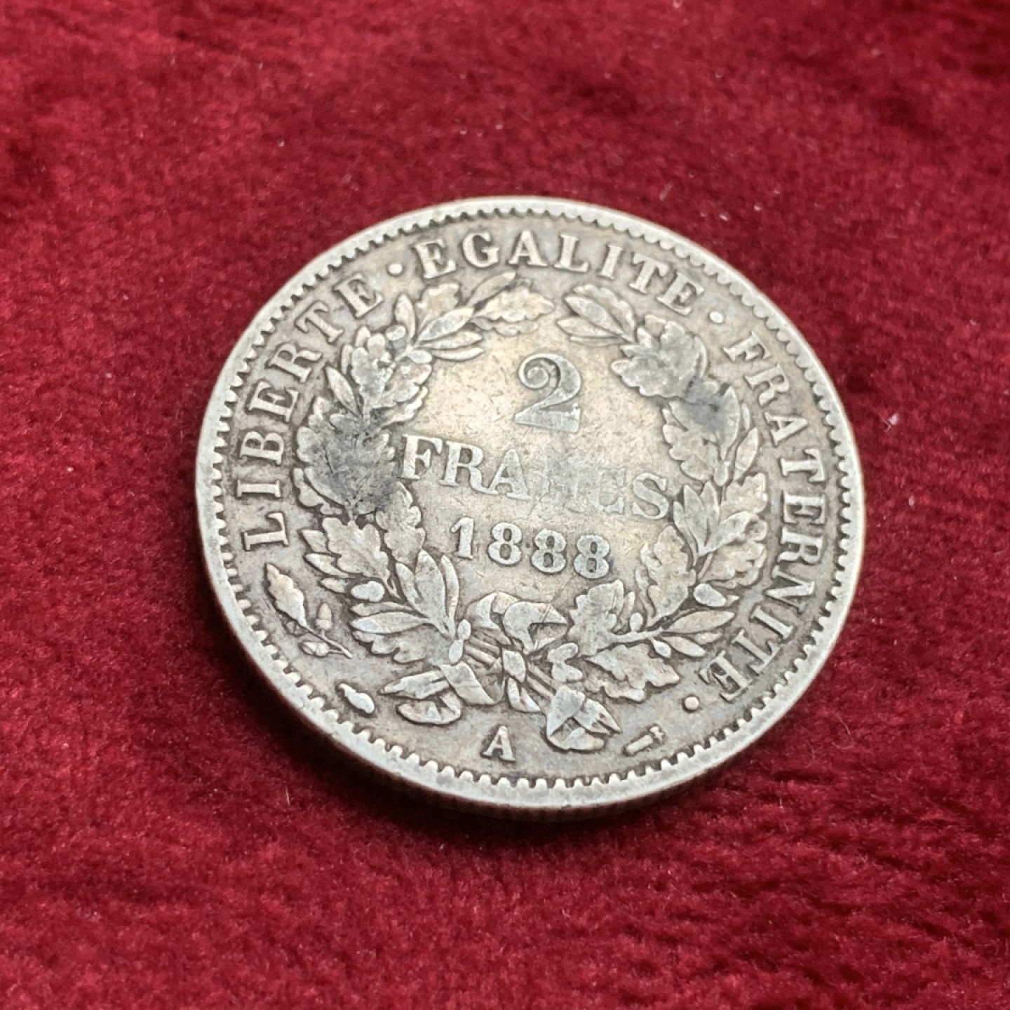 《竞宝斋》第73场-本周日，周一2场连拍（全场不限金额包邮） 法国1888年谷物女神2法郎 银币 老包浆 发财年份