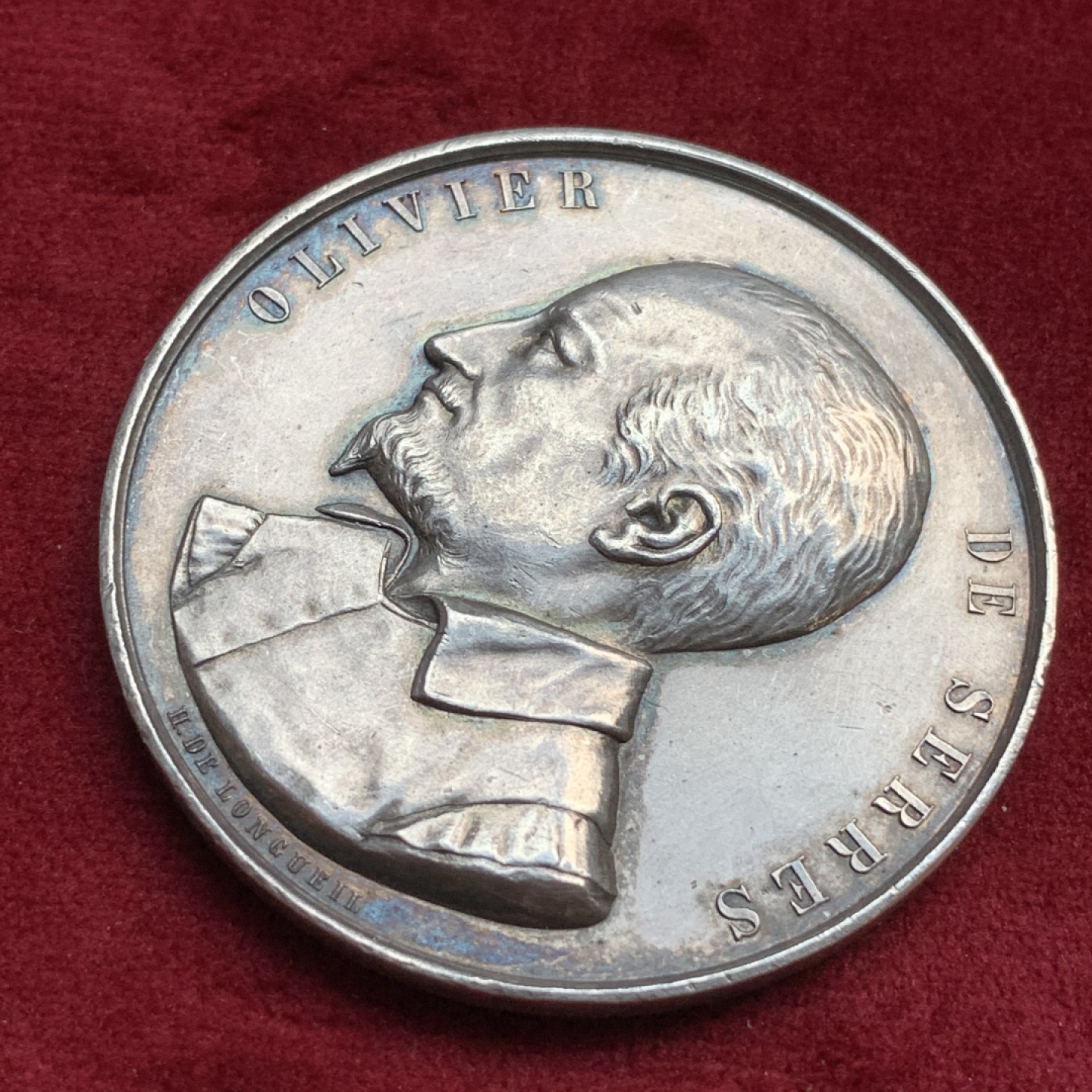 《竞宝斋》第73场-本周日，周一2场连拍（全场不限金额包邮） 法国1853年农业之父奥利维尔高浮雕 银质 60.7克