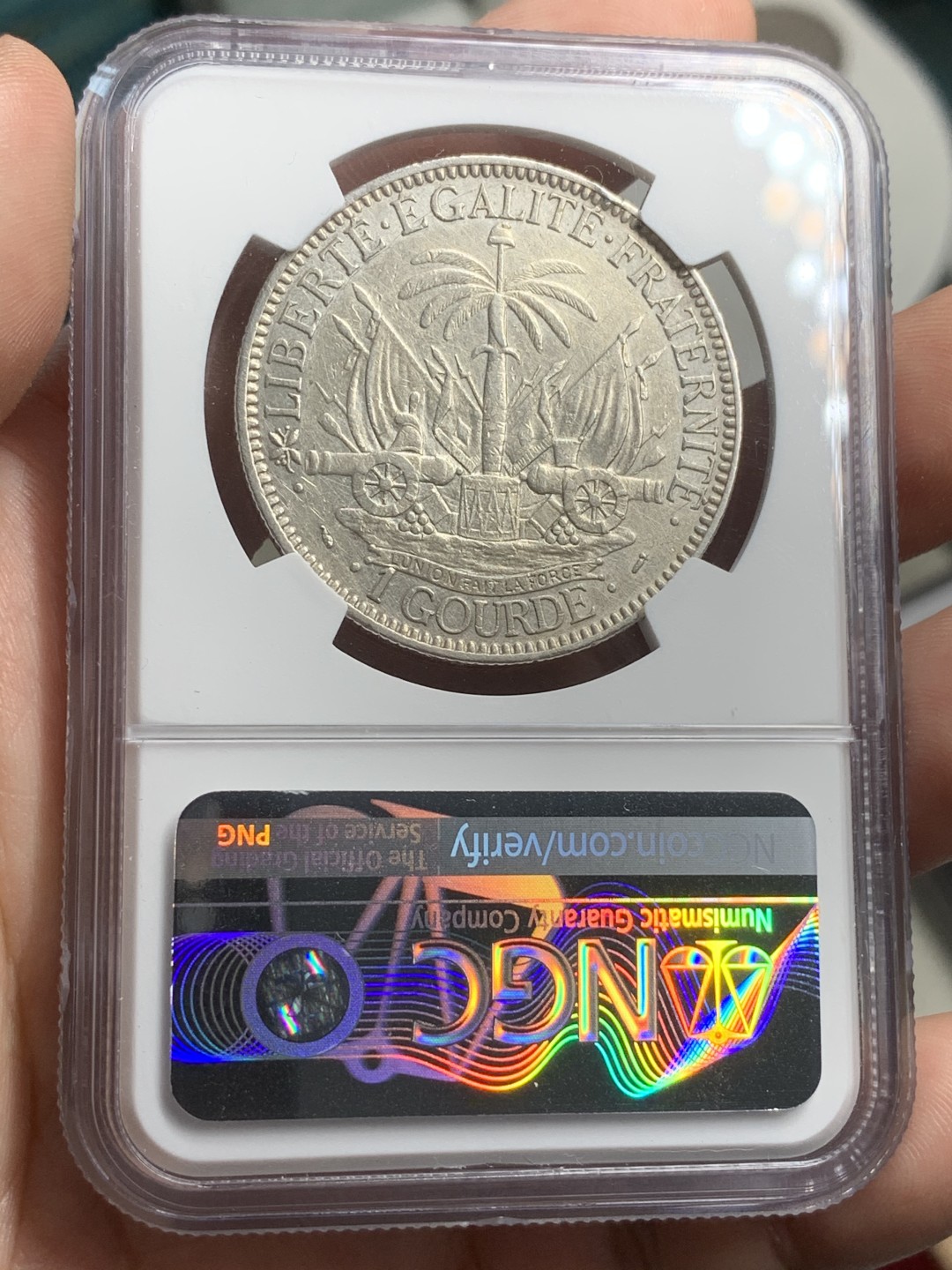 《竞宝斋》第73场-本周日，周一2场连拍（全场不限金额包邮） NGC-XFD 海地共和国 1881年 女神1元大银币 国内不多见