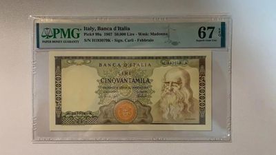 【Blue Auction】✨世界纸币精拍第202期【精】 - 【PMG错标 实际为1972年】意大利 1972年50000里拉 经典达芬奇 PMG67EPQ 高分