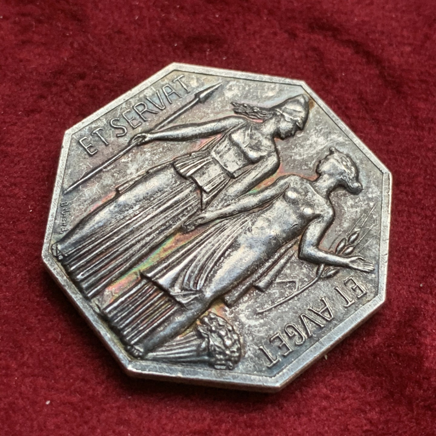 《竞宝斋》第73场-本周日，周一2场连拍（全场不限金额包邮） 法国 八角银质代币  21.51克