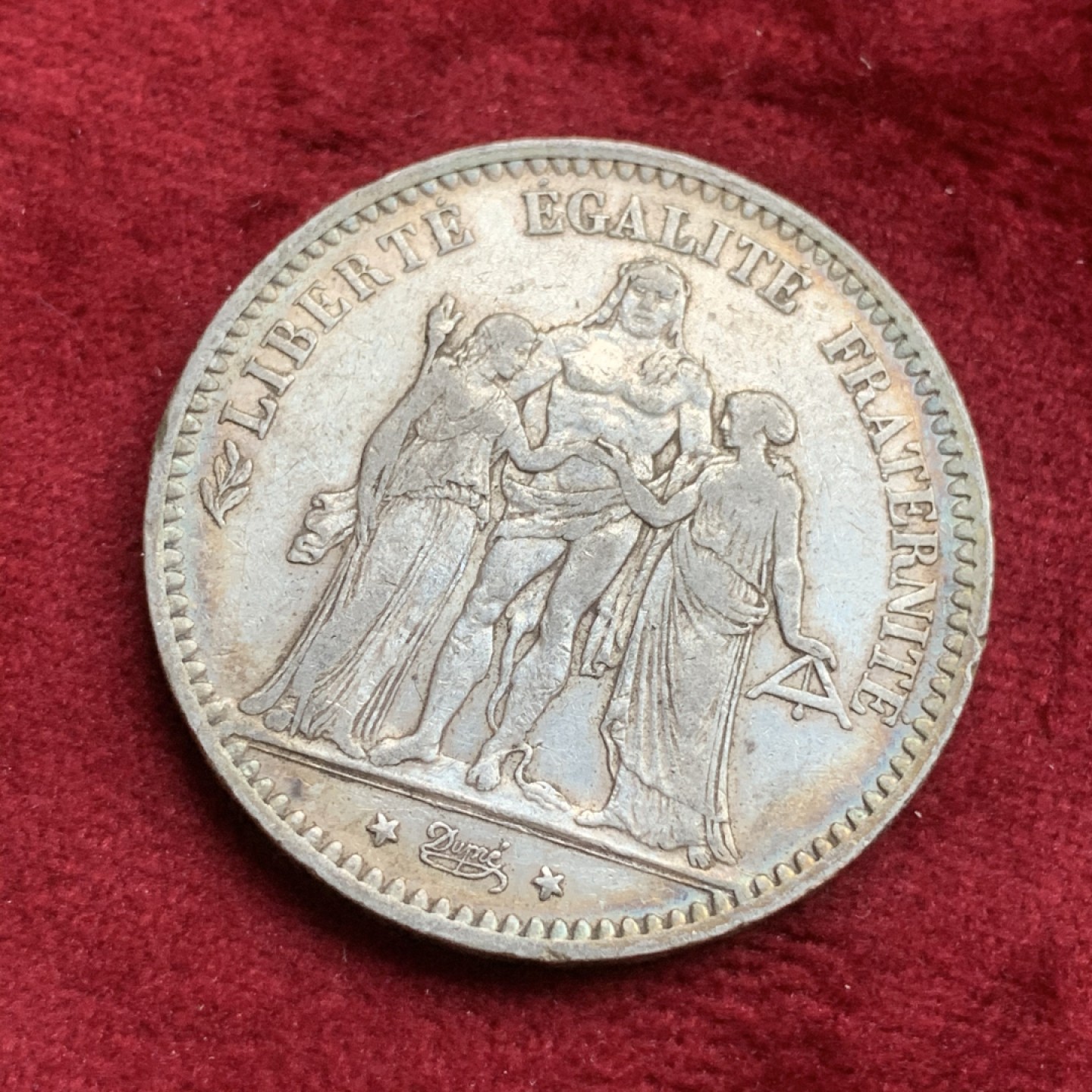 《竞宝斋》第73场-本周日，周一2场连拍（全场不限金额包邮） 法国1876-A年 大力神 5法郎 大银币 五彩包浆