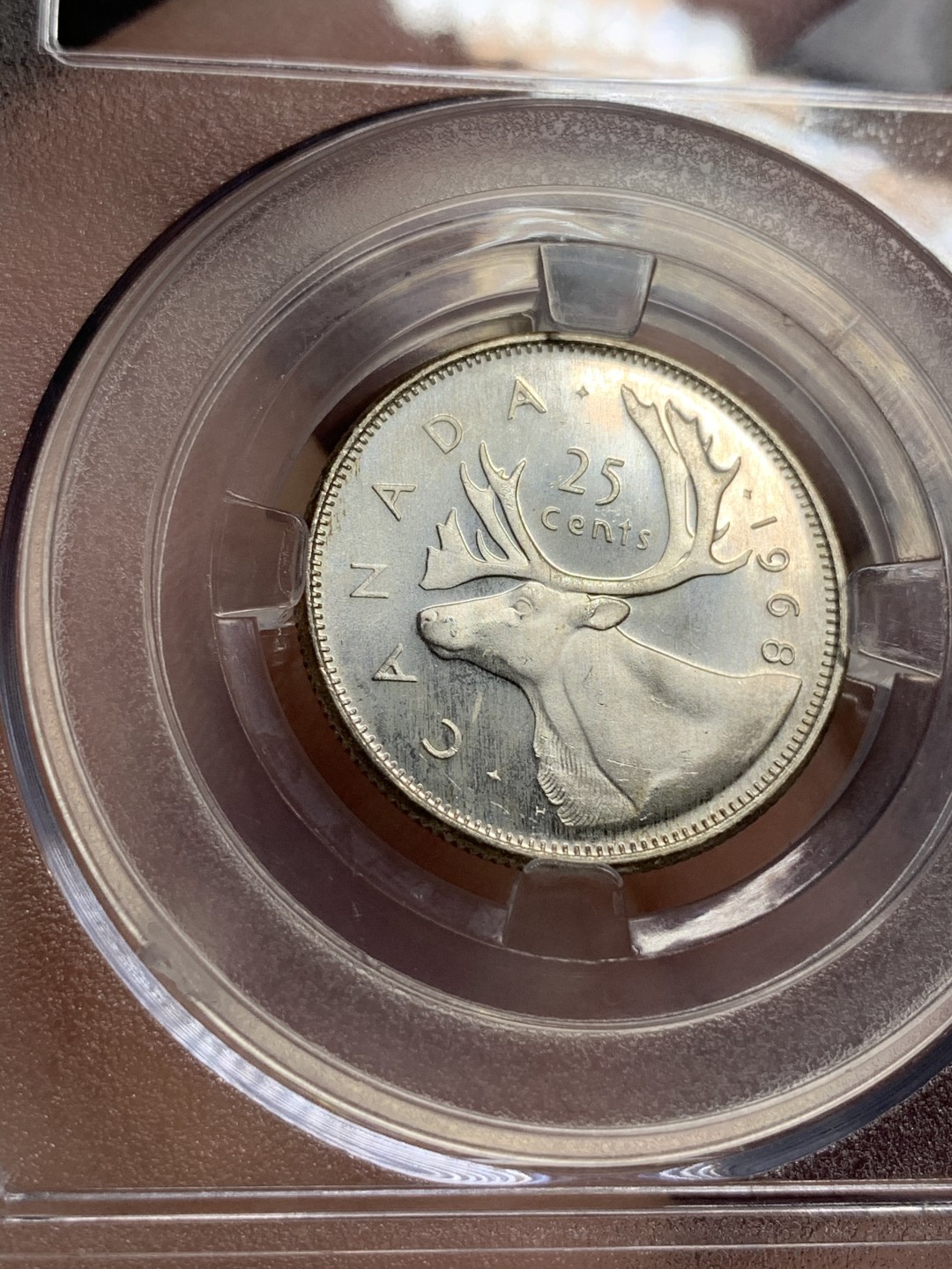 《竞宝斋》第73场-本周日，周一2场连拍（全场不限金额包邮） 1968年 加拿大 25分 麋鹿 银币 BU状态