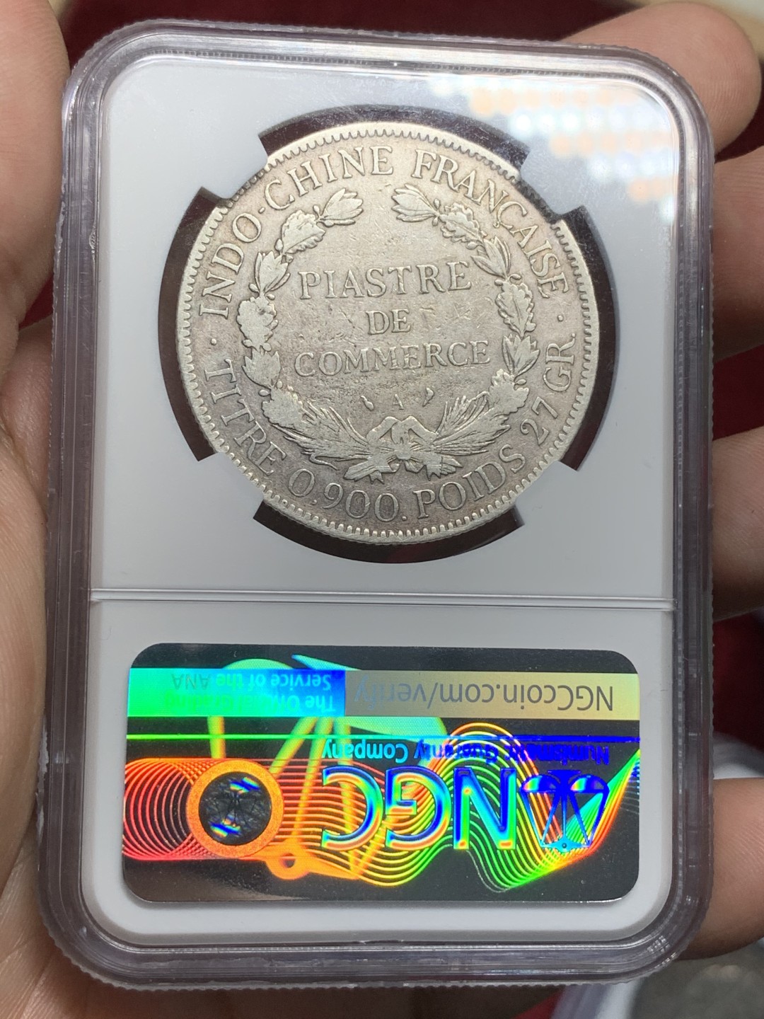 《竞宝斋》第73场-本周日，周一2场连拍（全场不限金额包邮） NGC-XFD 法属1910年坐洋一元 五珍年份