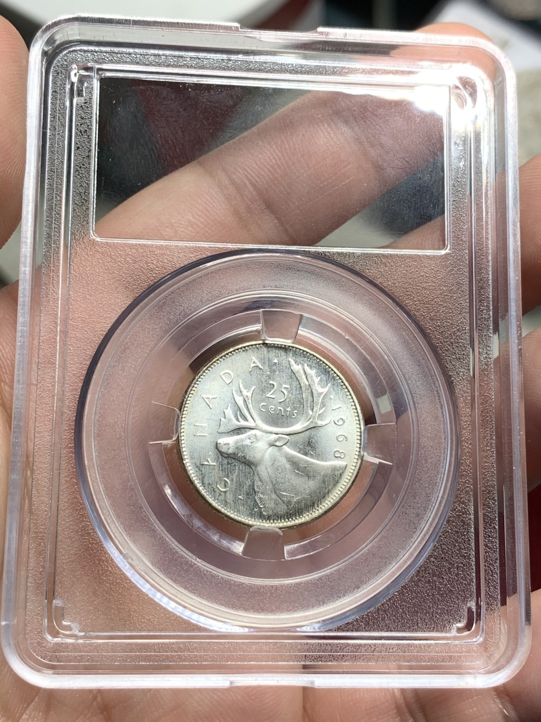 《竞宝斋》第73场-本周日，周一2场连拍（全场不限金额包邮） 1968年 加拿大 25分 麋鹿 银币 BU状态