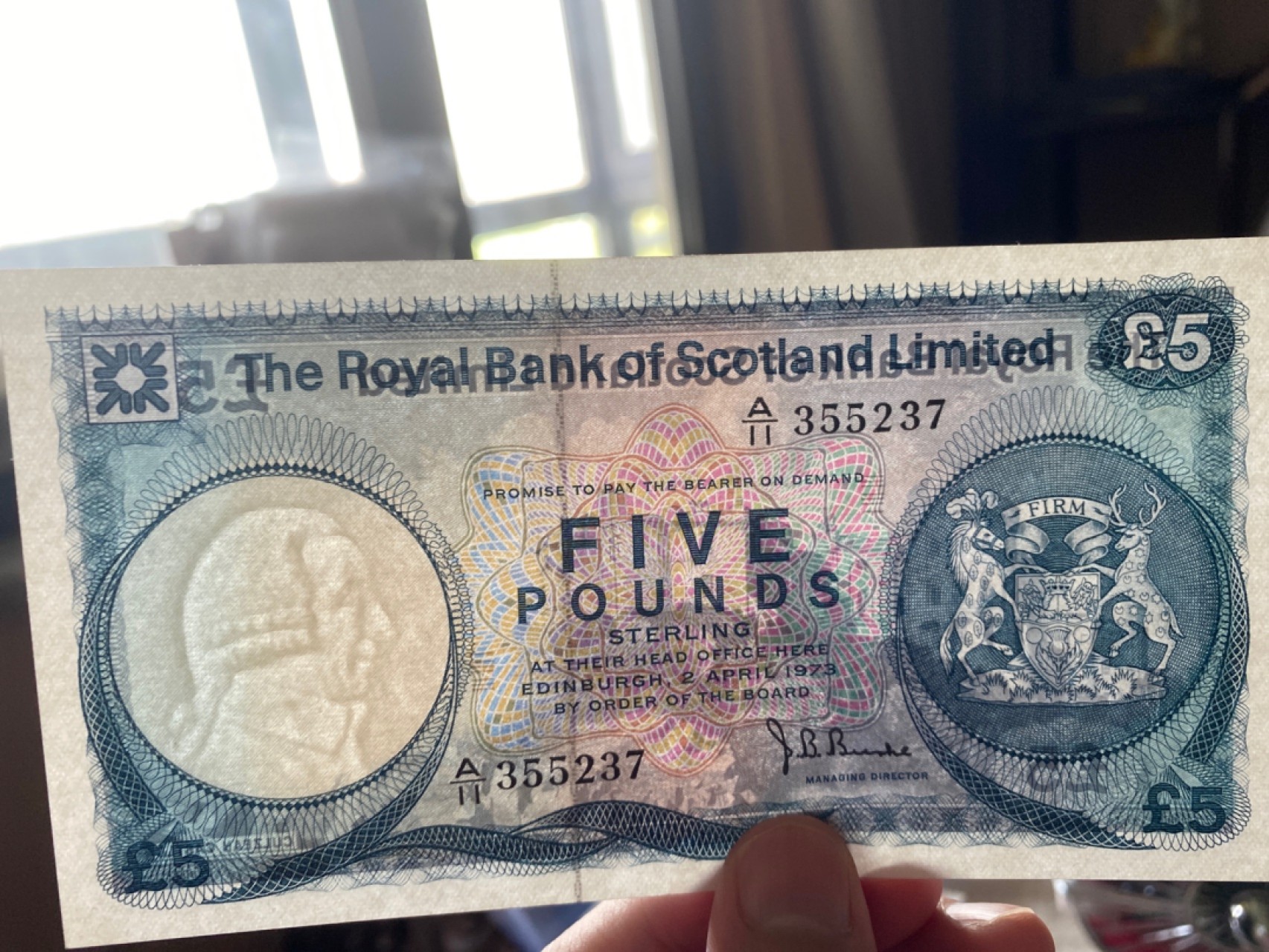 收藏联盟Quantum Auction 第175期拍卖 1973年苏格兰皇家银行5镑 品相AU 中折 无斑
