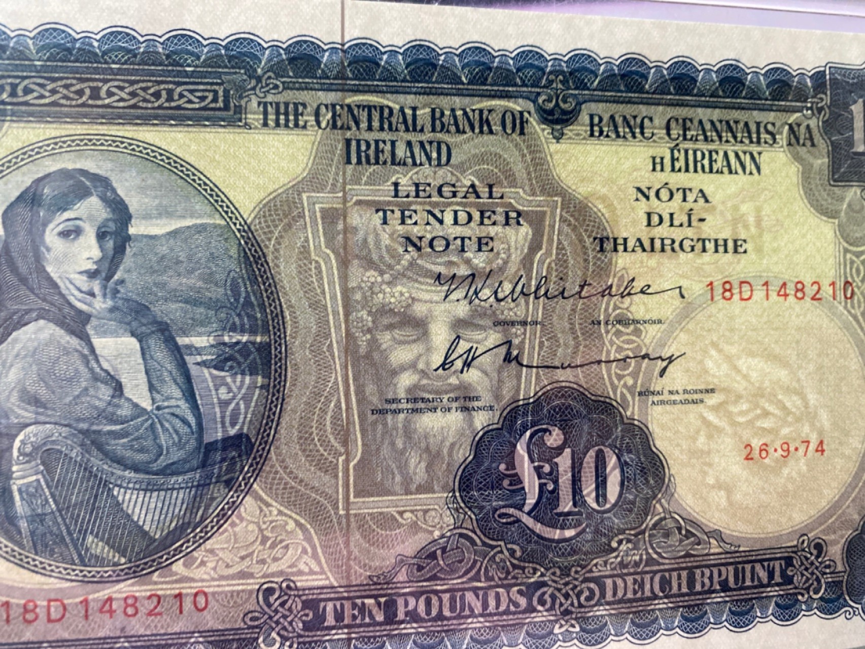 收藏联盟Quantum Auction 第175期拍卖 1974年爱尔兰10镑 大票幅 PMG65E