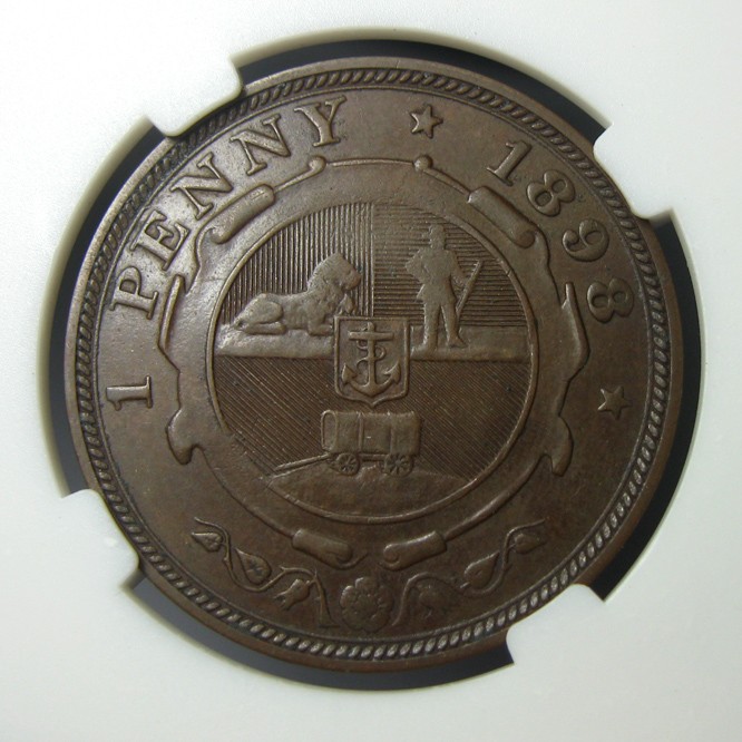 南非德兰士瓦共和国铜币,1便士1898,棕色铜币,保罗克留格尔,规格:约30mm,9.3g