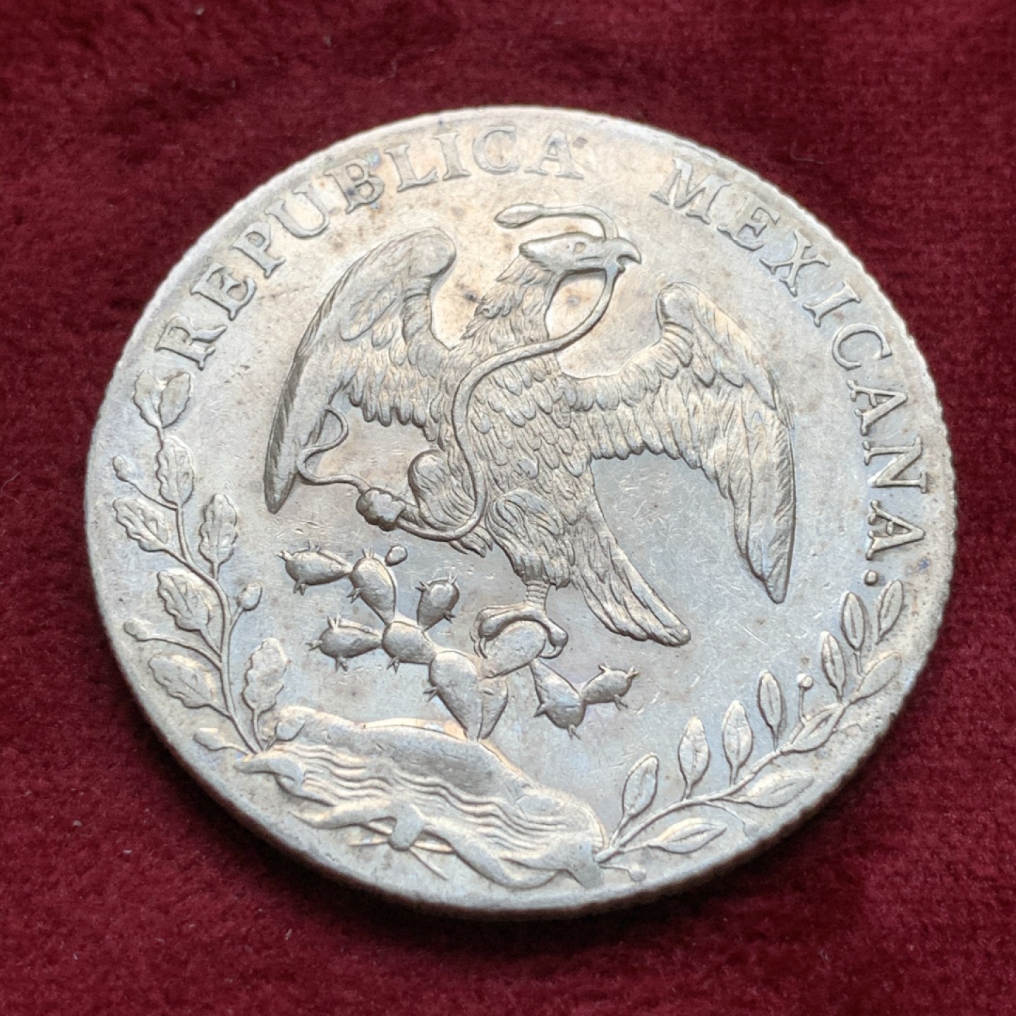 《竞宝斋》第74场-套币裸币专场 本周日，周一，周四.3场连拍（全场不限金额包邮） 墨西哥1890年Mo厂 花边鹰洋8R 全羽 带点底光 状态不错