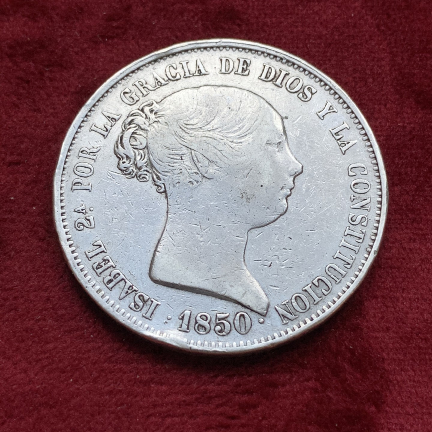 《竞宝斋》第74场-套币裸币专场 本周日，周一，周四.3场连拍（全场不限金额包邮） 西班牙1850年猪妹妹 青年像 20R 大银币 非常稀少的版别