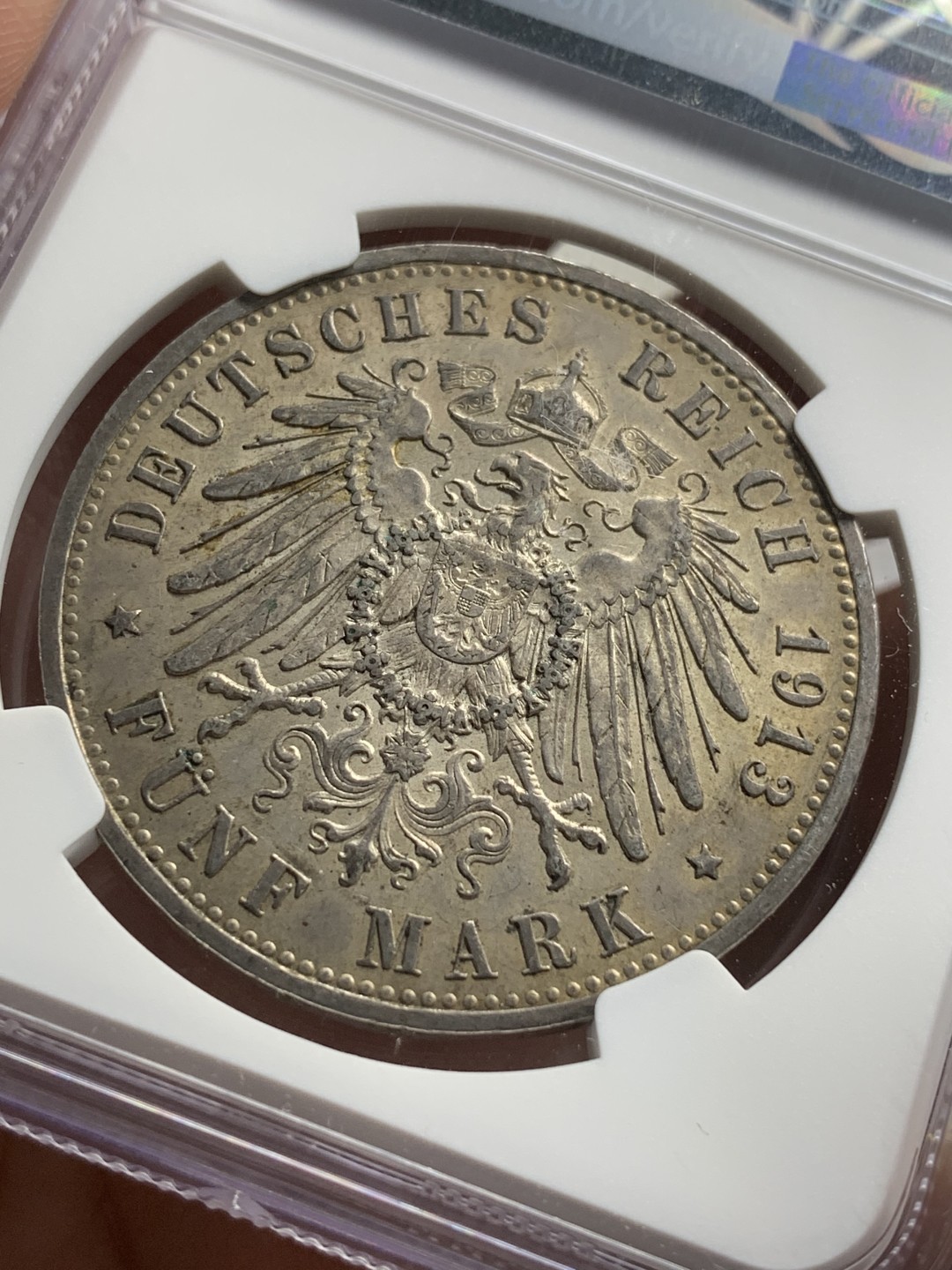 《竞宝斋》第74场-套币裸币专场 本周日，周一，周四.3场连拍（全场不限金额包邮） NGC-AU58 德国普鲁士 1913年 军装版 5马克大银币 底光原味好品