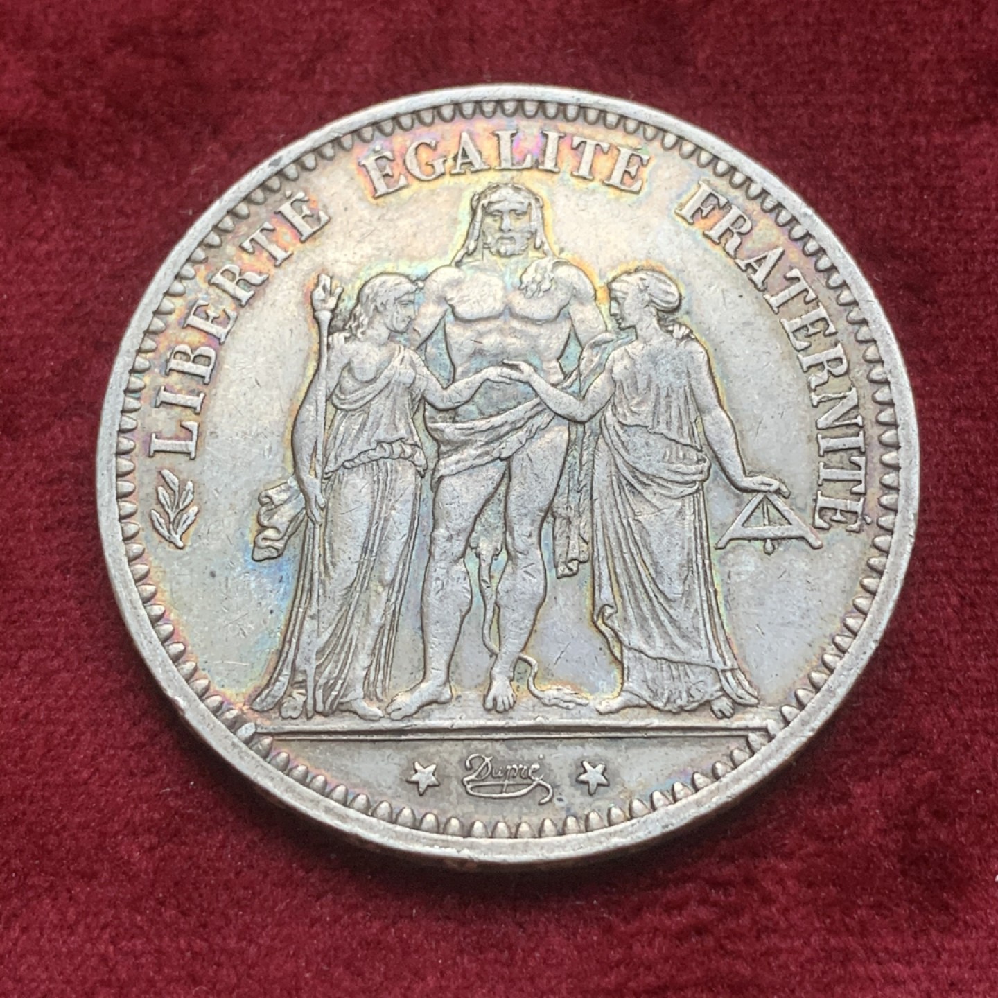 《竞宝斋》第74场-套币裸币专场 本周日，周一，周四.3场连拍（全场不限金额包邮） 法国1874年 大力神5法郎 大银币五彩包浆 非常漂亮