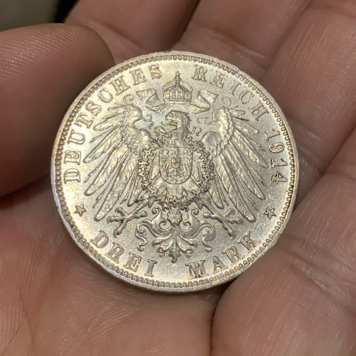 《竞宝斋》第74场-套币裸币专场 本周日，周一，周四.3场连拍（全场不限金额包邮） 德国 巴伐利亚 1914年 路德维希三世 3马克银币 状态很不错