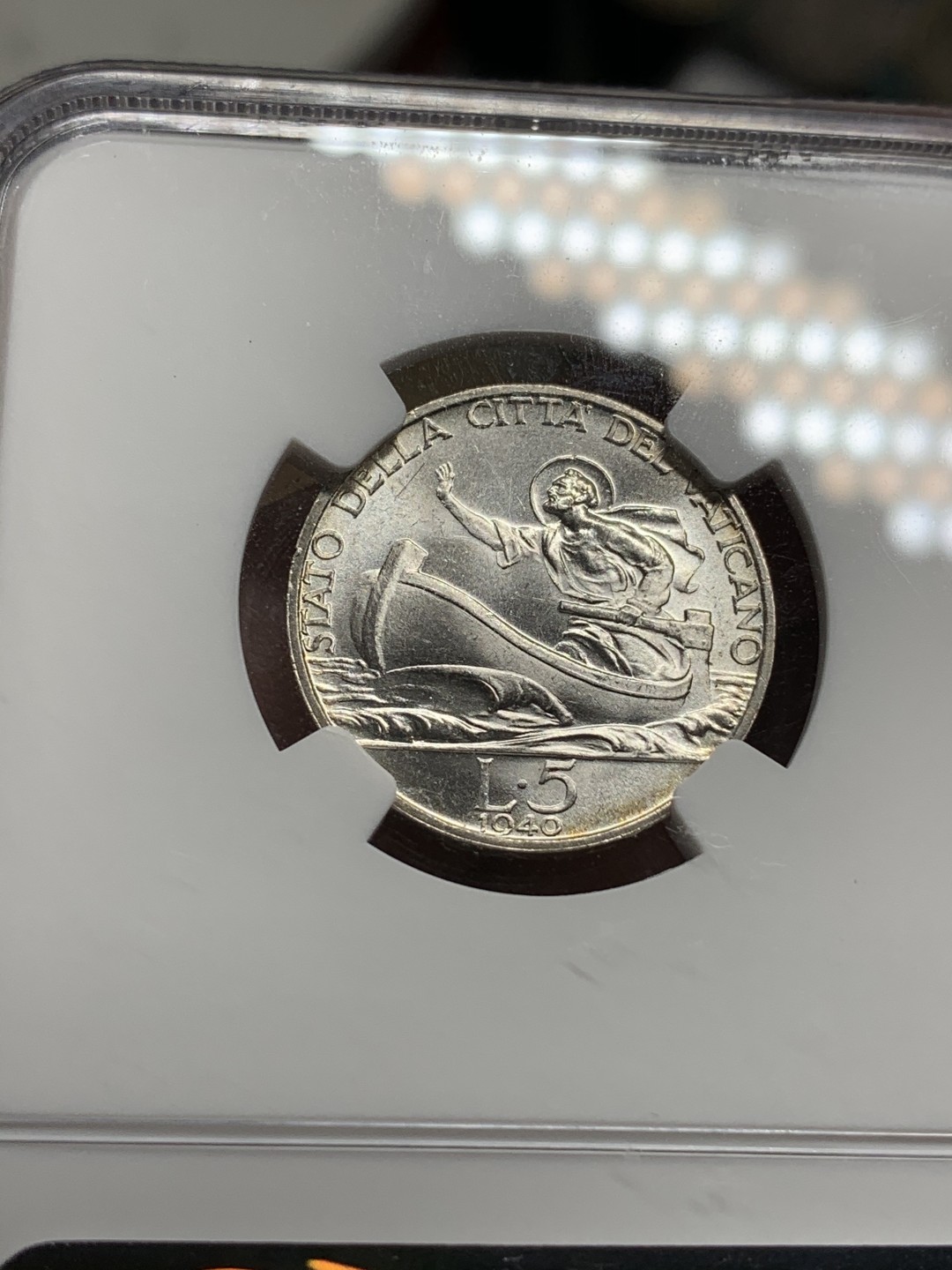 《竞宝斋》第74场-套币裸币专场 本周日，周一，周四.3场连拍（全场不限金额包邮） NGC-MS63 梵蒂冈 1940年 教皇小船5里拉 顶级原光品相