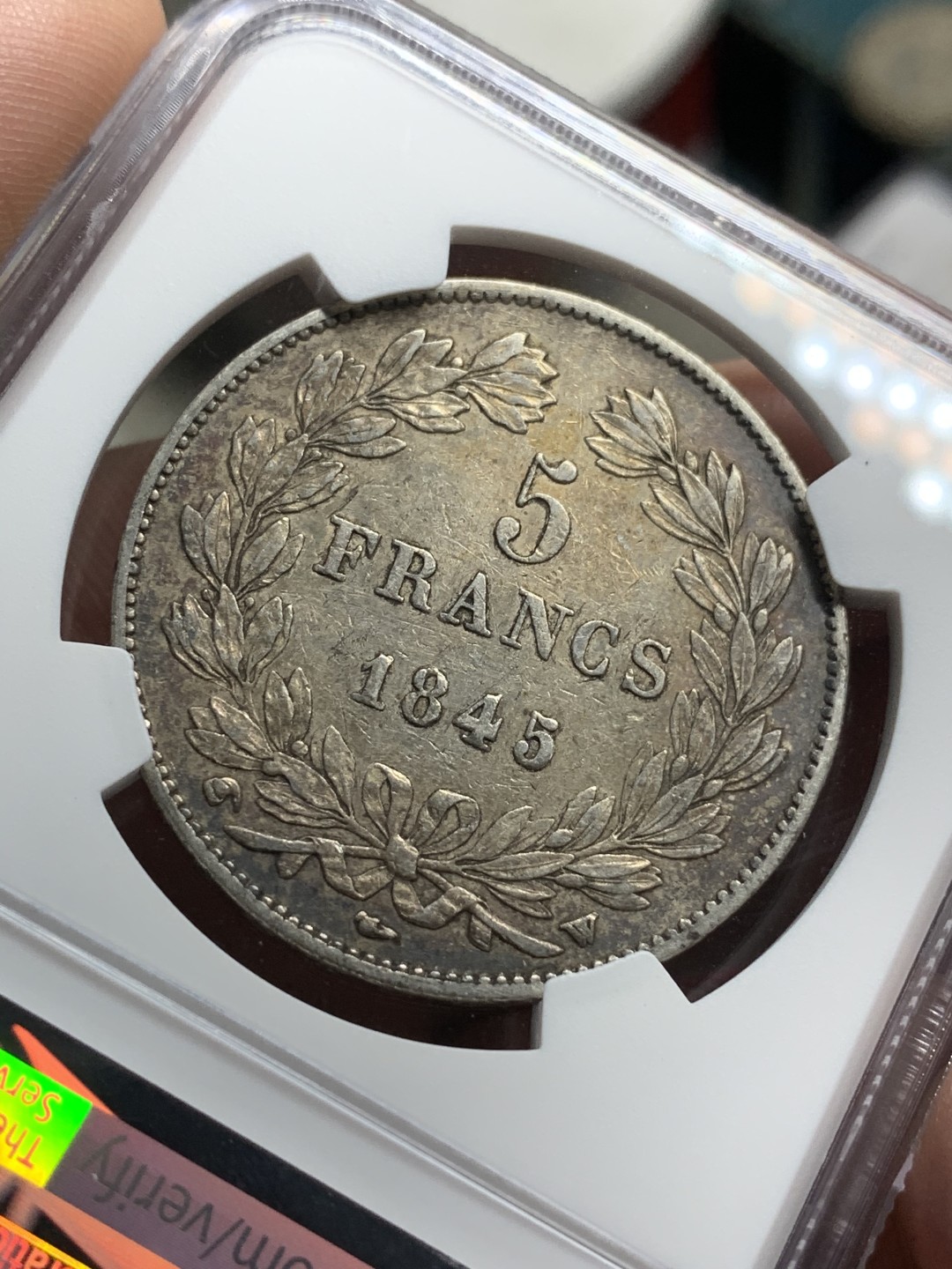 《竞宝斋》第74场-套币裸币专场 本周日，周一，周四.3场连拍（全场不限金额包邮） NGC-XF45 法国 1845-W年 里尔厂 5法郎大银币 好版好品 菲利普有这个分数已经很不错了