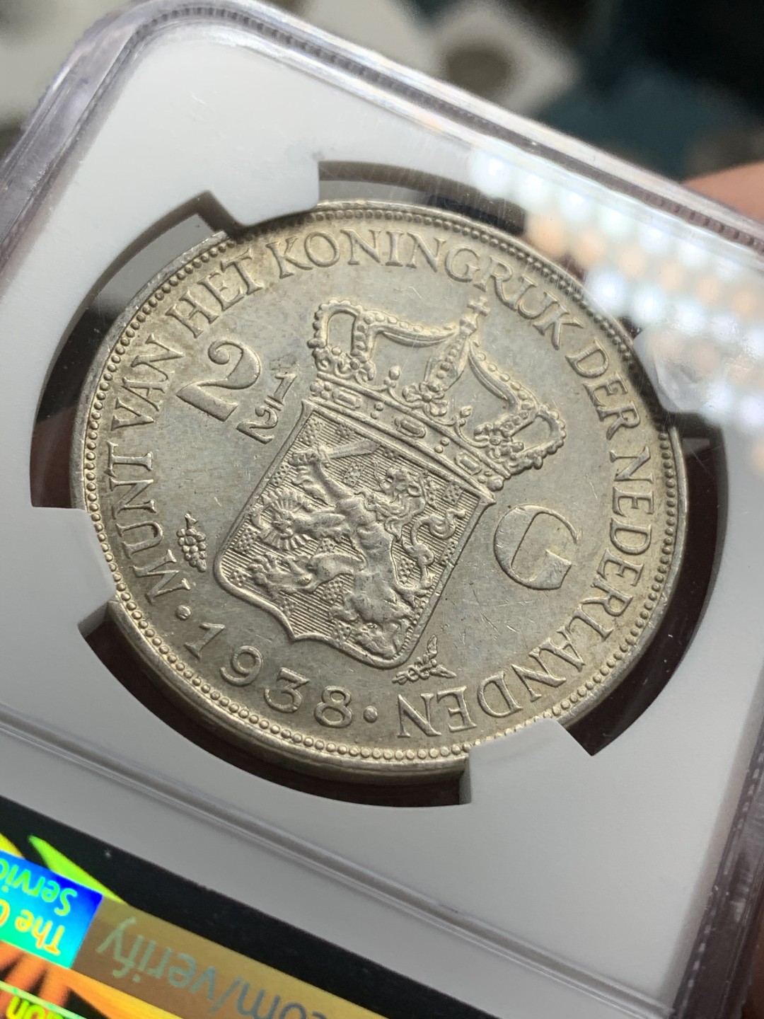 《竞宝斋》第74场-套币裸币专场 本周日，周一，周四.3场连拍（全场不限金额包邮） NGC-AU58 荷兰1938年 威廉米娜女王2.5盾 大银币 原光好品