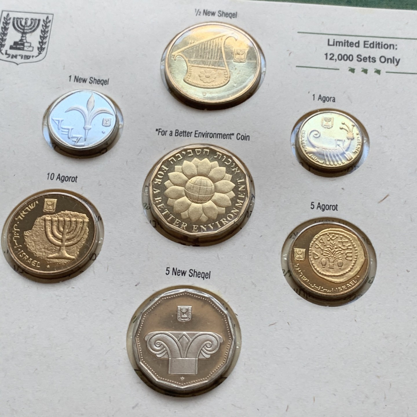 《竞宝斋》第74场-套币裸币专场 本周日，周一，周四.3场连拍（全场不限金额包邮） 卡装 以色列1994年 加厚PIEFORT 七枚套 封装套币 非常少见