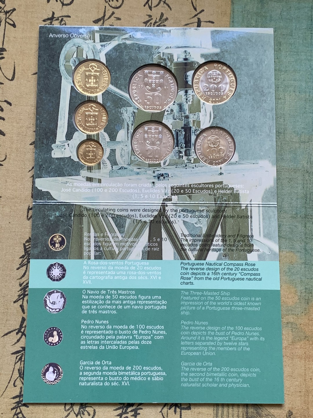 《竞宝斋》第74场-套币裸币专场 本周日，周一，周四.3场连拍（全场不限金额包邮） 卡装 葡萄牙2001年 欧元前最后的套币 七枚套 封装套币