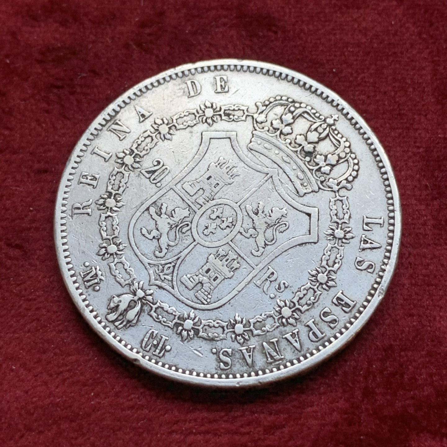 《竞宝斋》第74场-套币裸币专场 本周日，周一，周四.3场连拍（全场不限金额包邮） 西班牙1850年猪妹妹 青年像 20R 大银币 非常稀少的版别