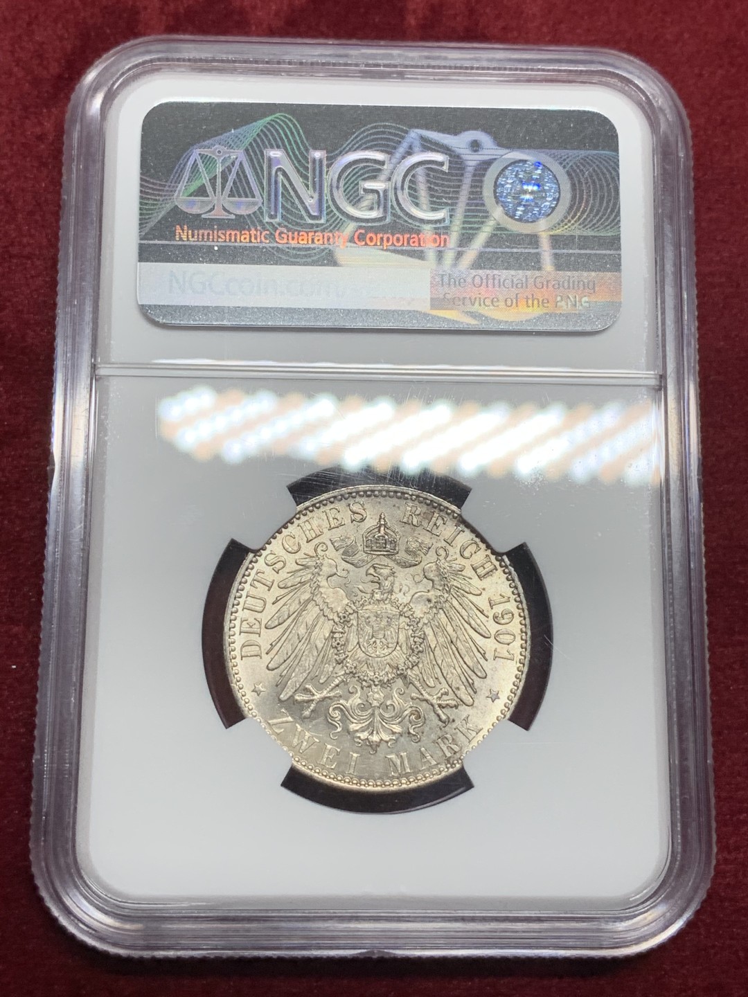 《竞宝斋》第74场-套币裸币专场 本周日，周一，周四.3场连拍（全场不限金额包邮） NGC-MS62 德国普鲁士 1901年 两百周年纪念军装版 2马克 原光银币