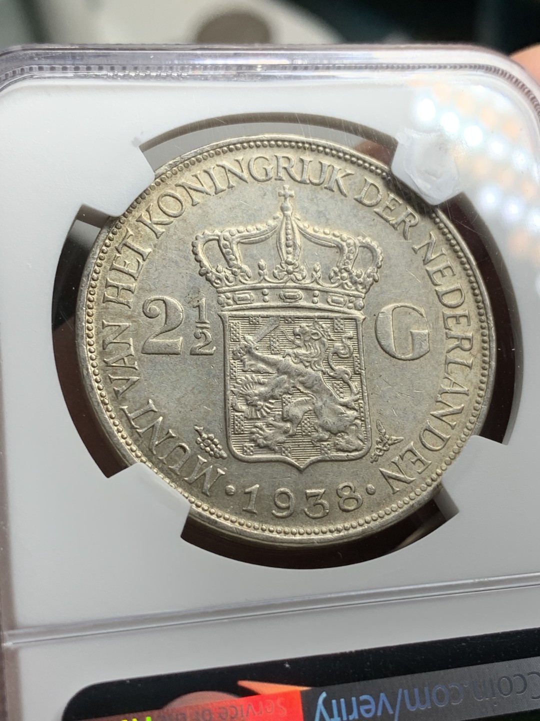 《竞宝斋》第74场-套币裸币专场 本周日，周一，周四.3场连拍（全场不限金额包邮） NGC-AU58 荷兰1938年 威廉米娜女王2.5盾 大银币 原光好品