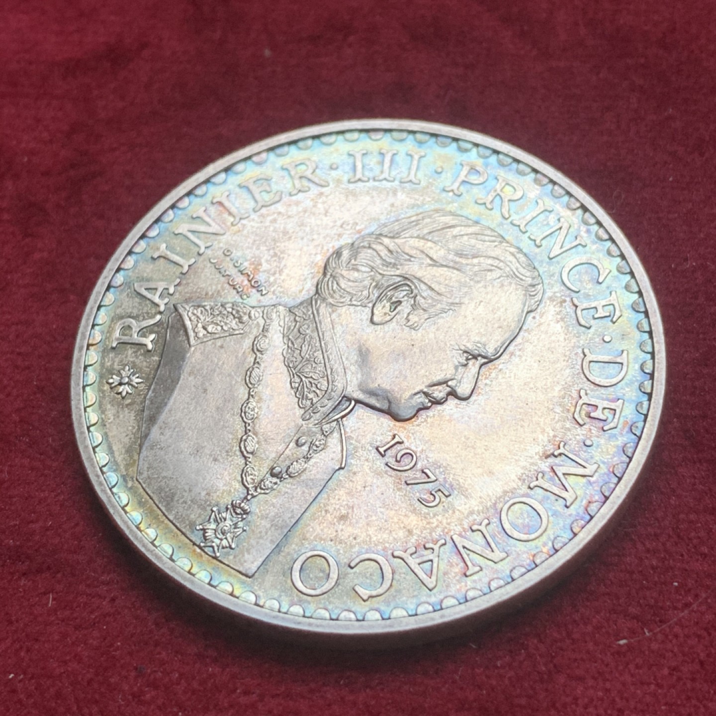 《竞宝斋》第74场-套币裸币专场 本周日，周一，周四.3场连拍（全场不限金额包邮） 摩纳哥1975年兰尼埃三世亲王 50法郎 大银币BU品 30克 稀少品种