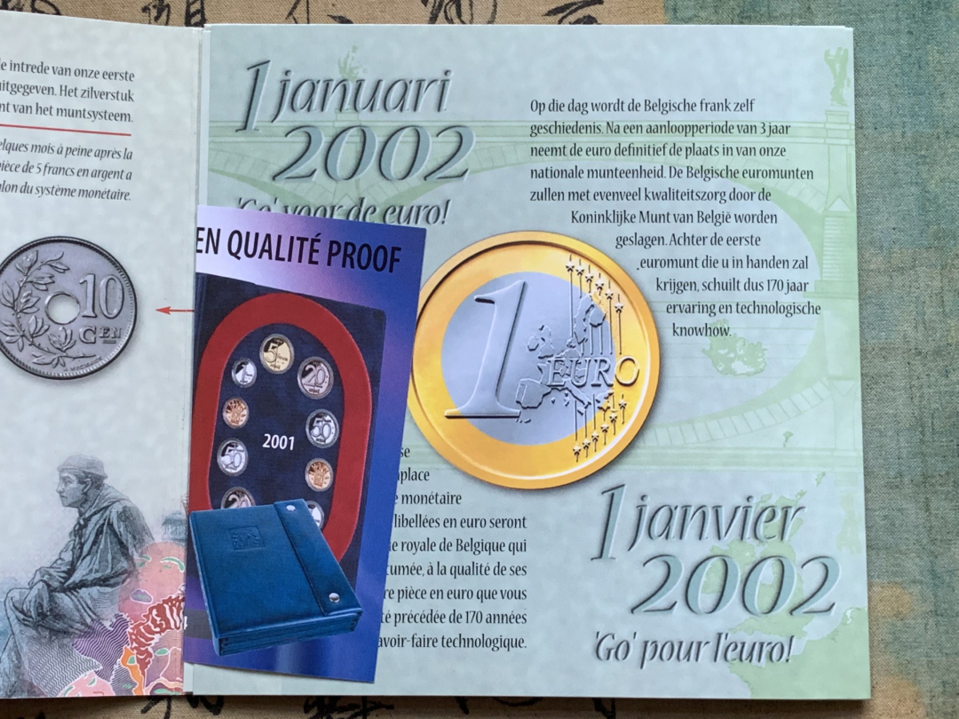 《竞宝斋》第74场-套币裸币专场 本周日，周一，周四.3场连拍（全场不限金额包邮） 卡装 比利时2002年 10枚+1 欧元版套币 少见品种