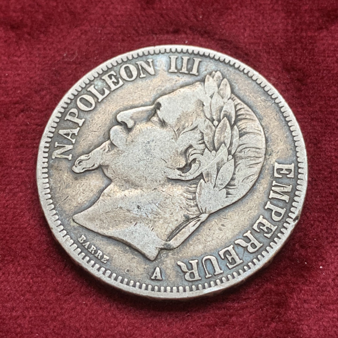 《竞宝斋》第74场-套币裸币专场 本周日，周一，周四.3场连拍（全场不限金额包邮） 法国1868年 拿三 5法郎 大银币 五彩包浆 非常漂亮