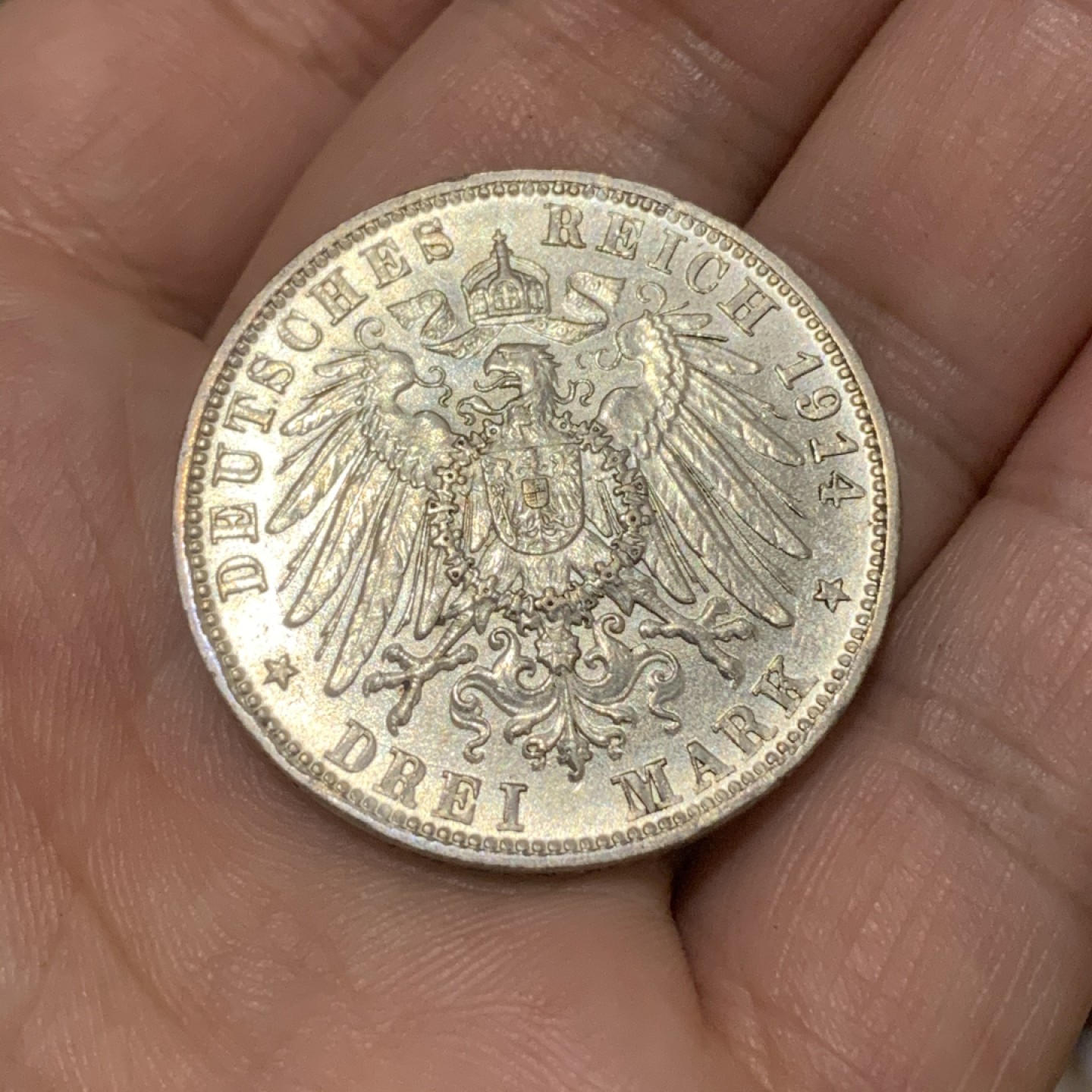 《竞宝斋》第74场-套币裸币专场 本周日，周一，周四.3场连拍（全场不限金额包邮） 德国 巴伐利亚 1914年 路德维希三世 3马克银币 状态很不错