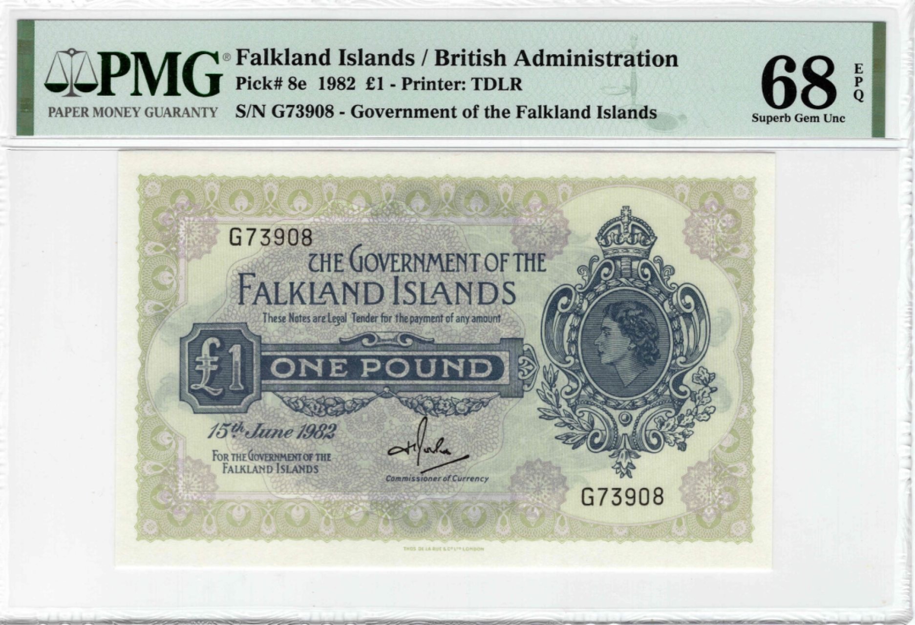 收藏联盟Quantum Auction 第175期拍卖 1982年福克兰群岛1镑 PMG68E冠军分