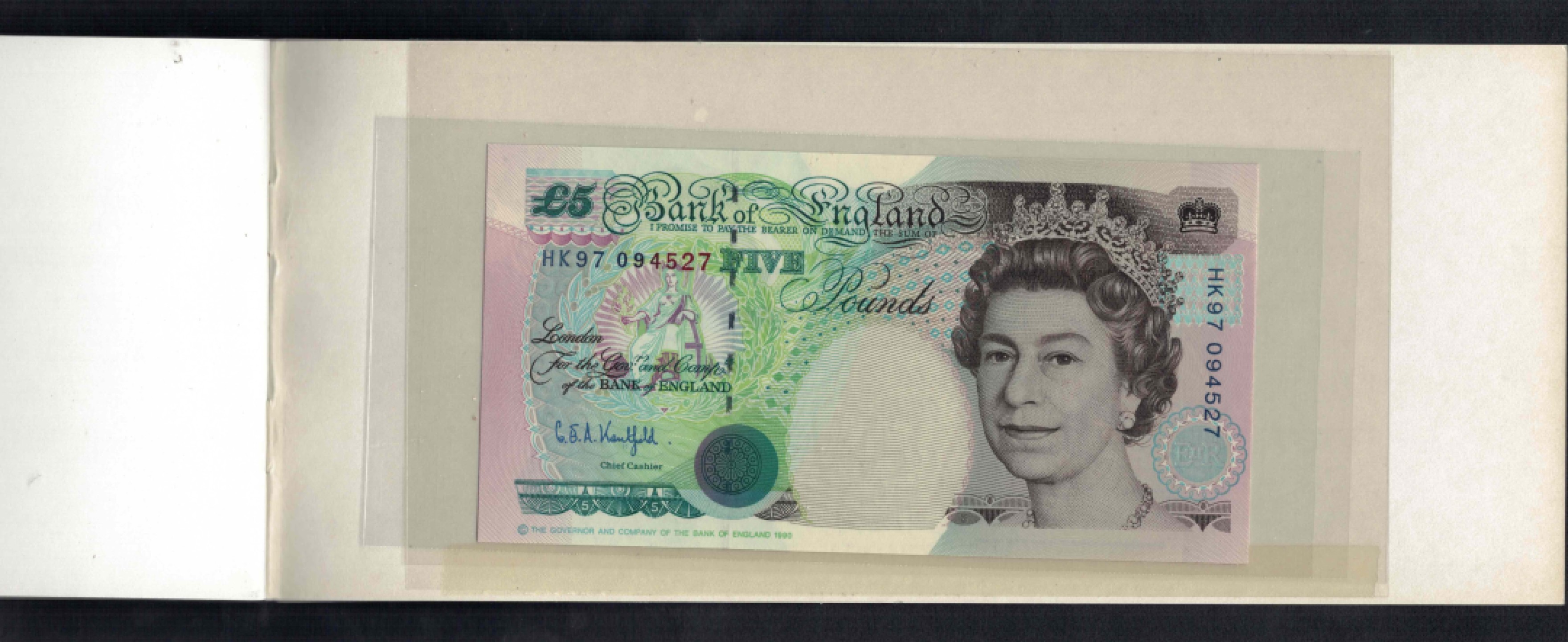 英国1997年5镑 HK97字冠 庆祝香港回归纪念钞 带原装册 欧洲纸币 UNC