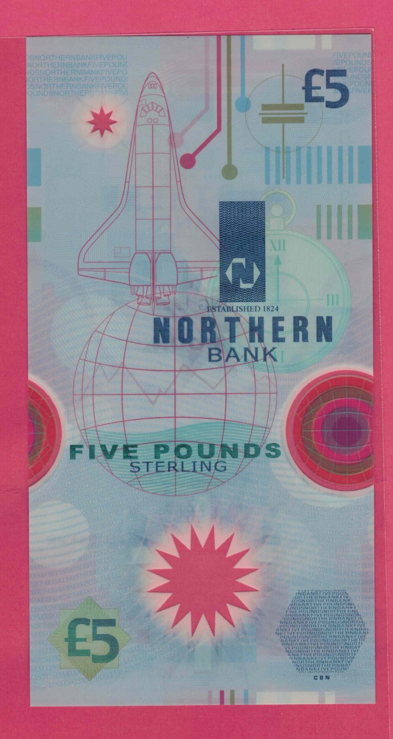 北爱尔兰5镑 1999年 千禧年塑料纪念钞 MM冠 无47 千位号 实物图 UNC