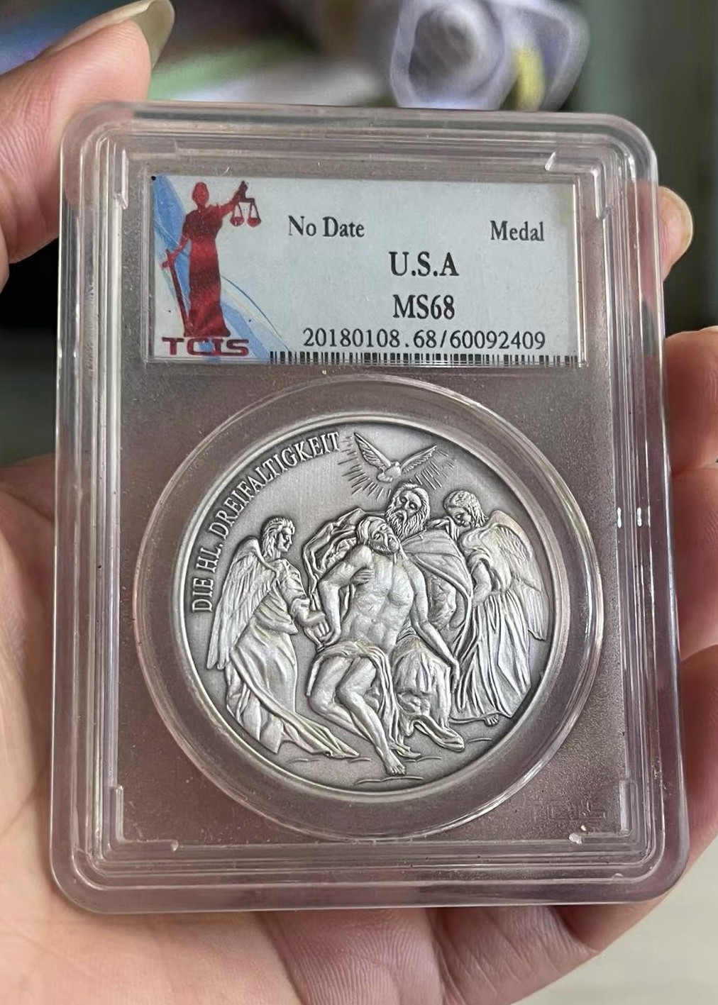 【麦克币章收藏】拍卖第二期 USA 耶和华受难大银章，999纯银，天印早期老盒子，1盎司纯银大银章