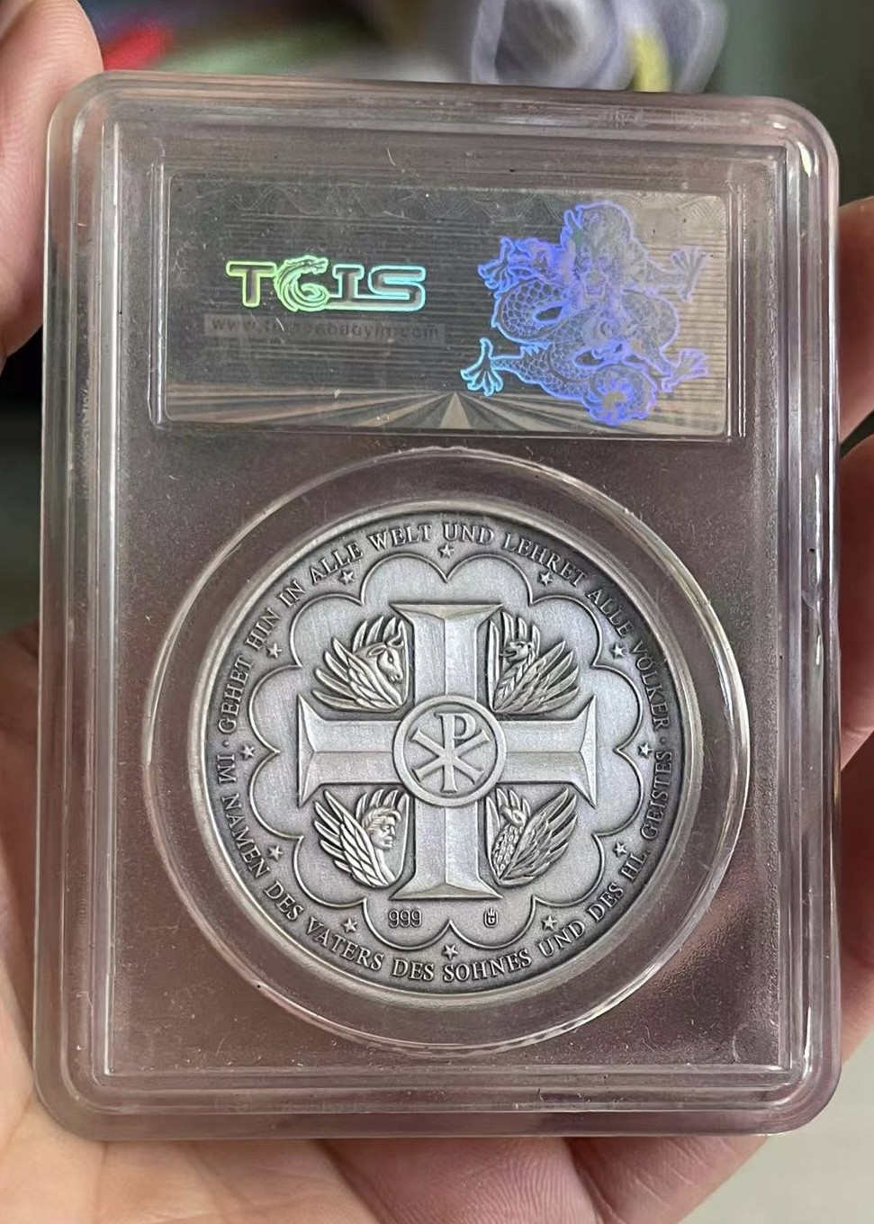 【麦克币章收藏】拍卖第二期 USA 耶和华受难大银章，999纯银，天印早期老盒子，1盎司纯银大银章